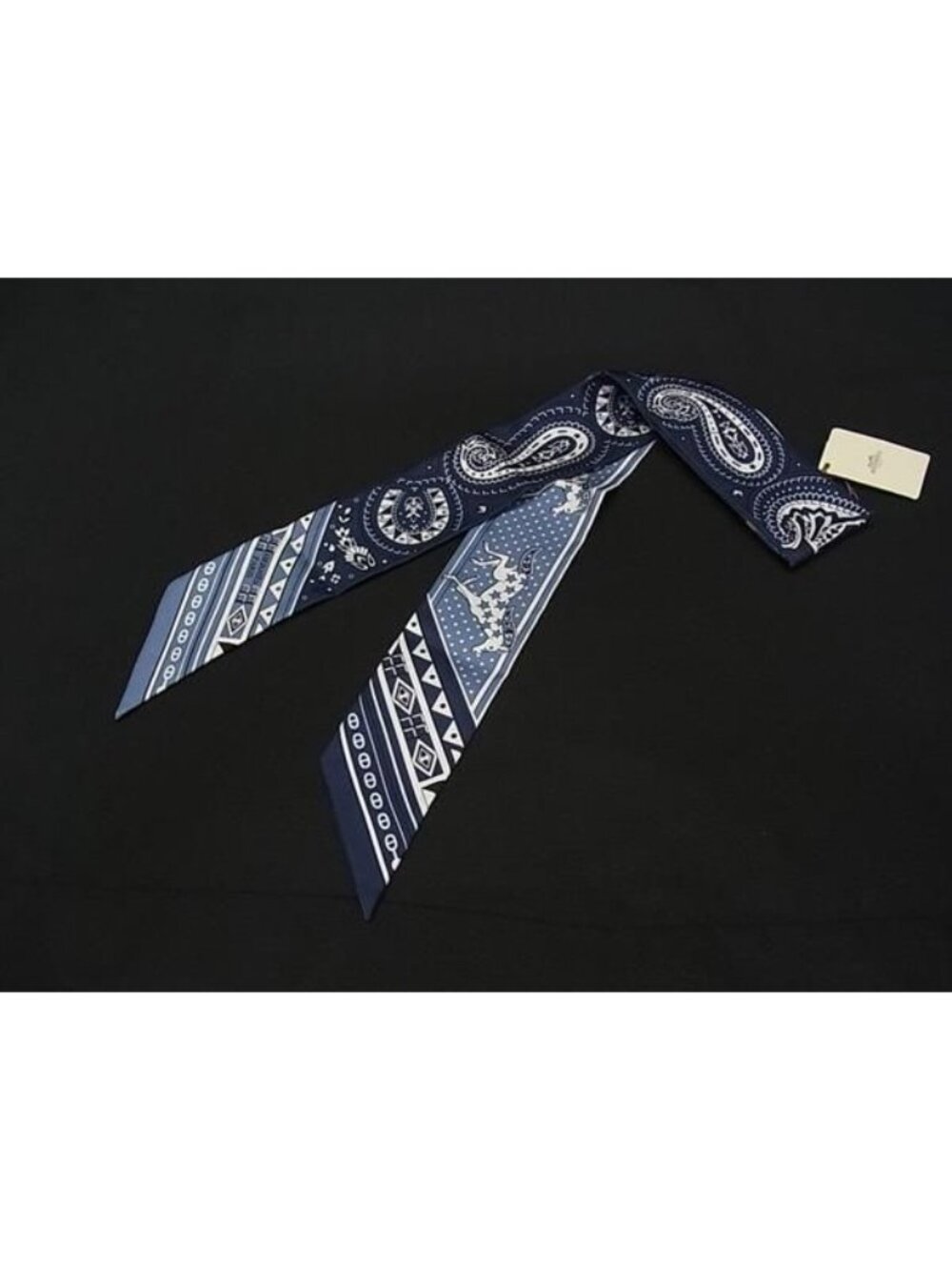 Hermes Cheval de Coeur Twilly Ribbon Scarf Blue